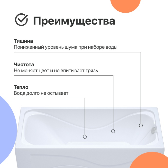 Акриловая ванна DIWO Самара 165x70 прямоугольная, пристенная, российская, с каркасом 568535 - 4