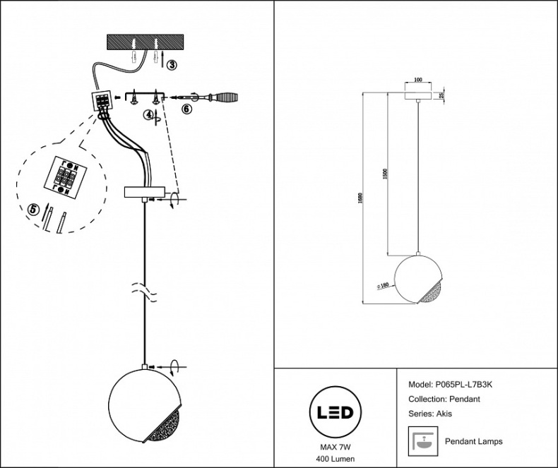 Подвесной светильник Maytoni Akis P065PL-L7B3K - 2