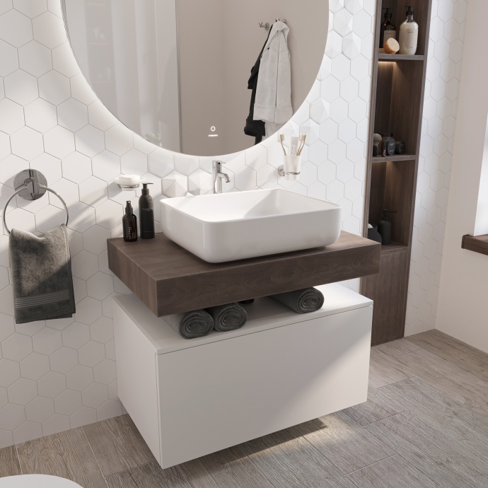 Мебель для ванной STWORKI Ольборг 80 столешница дуб карпентер, без отверстий, с тумбой 80, с раковиной STWORKI Soul 1 белой 489285 - 4