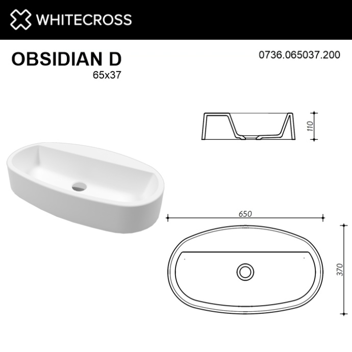 Раковина накладная Whitecross Obsidian D 65x37 белая матовая 0736.065037.200 - 2