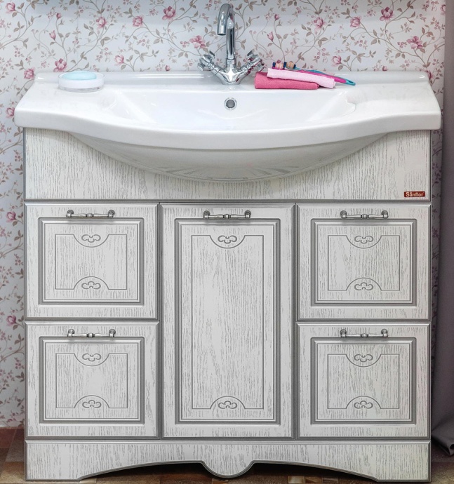 Мебель для ванной Sanflor Адель 100 белая, патина серебро - 1