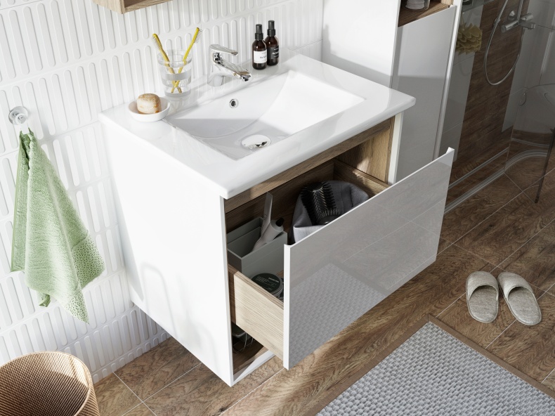 Мебель для ванной STWORKI Ольтен 60 белая, дуб сонома , подвесная (комплект, гарнитур) 415155 - 5