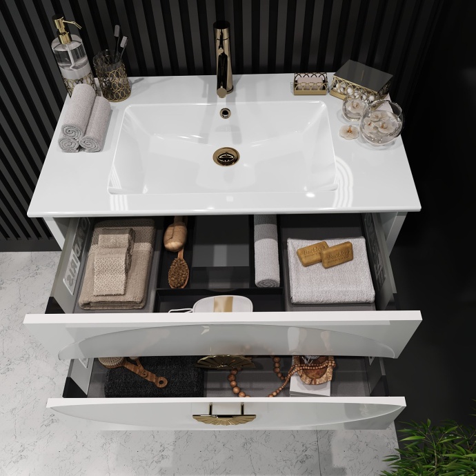 Мебель для ванной Opadiris Ибица 90 подвесная белая, фурнитура золото - 5
