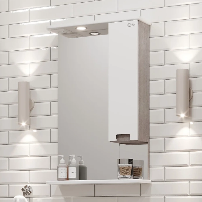 Зеркало-шкаф Onika Харпер 52 R с подсветкой, белый/мешковина  205216 - 2