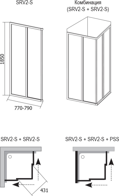 Дверь для душевого уголка Ravak SRV2-80 S Transparent, профиль белый 14V40102Z1 - 4