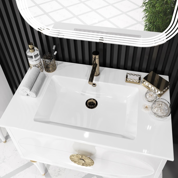 Мебель для ванной Opadiris Ибица 90 подвесная белая, фурнитура золото - 2