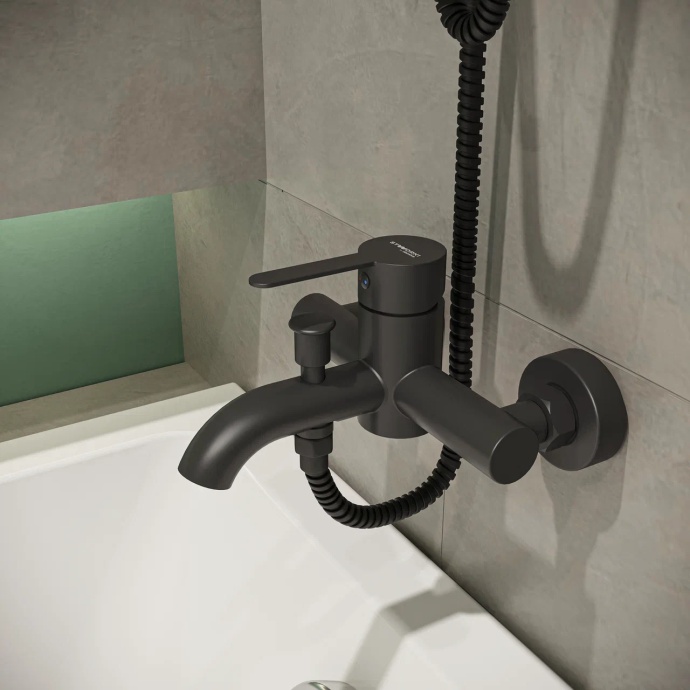 Смеситель для ванны с душем STWORKI by Damixa Стокгольм HFSG10030 черный, однорычажный, латунь, настенный, матовый - 1