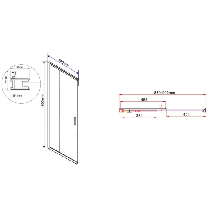 Душевая дверь в нишу Vincea Garda 90х190 профиль сталь стекло прозрачное VHC-1G900CLGM - 2