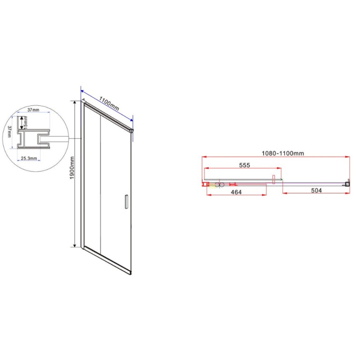 Душевая дверь в нишу Vincea Garda 110х190 профиль сталь стекло прозрачное VHC-1G110CLGM - 2
