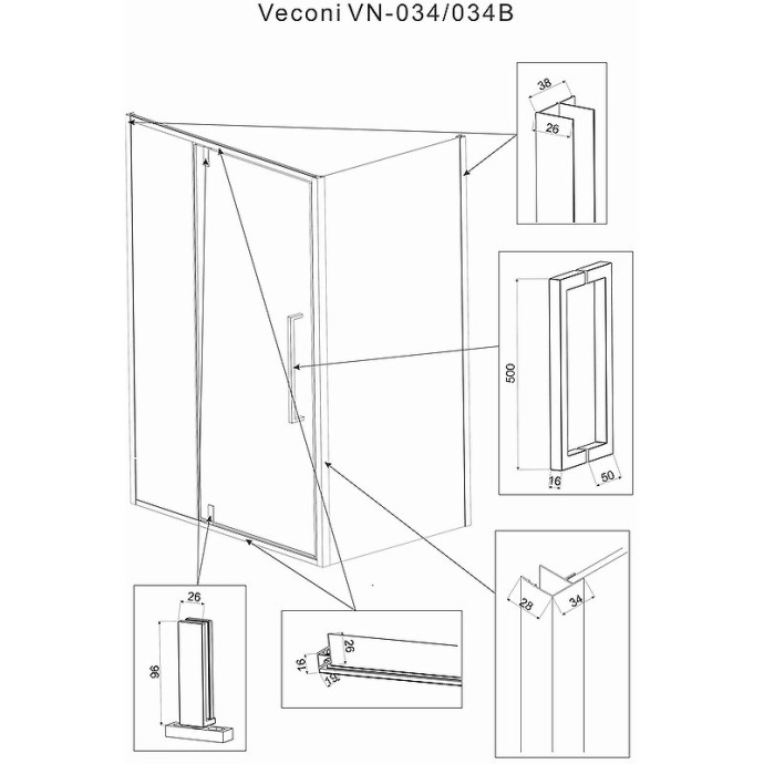 Душевой уголок Veconi Rovigo RV-034 110х100 профиль хром  RV034-110100-01-C7 - 1