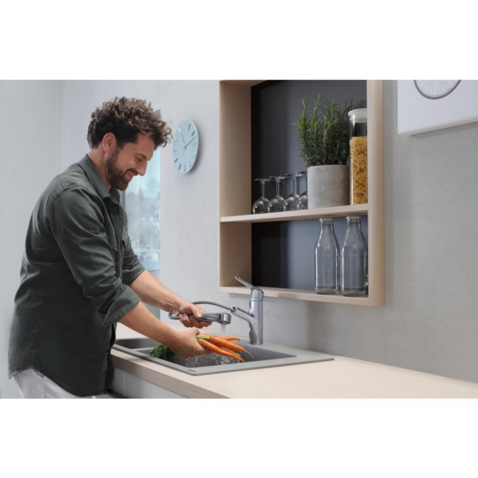 Кухонный смеситель однорычажный, 150, с вытяжным изливом, 1jet Hansgrohe 71814800 - 2