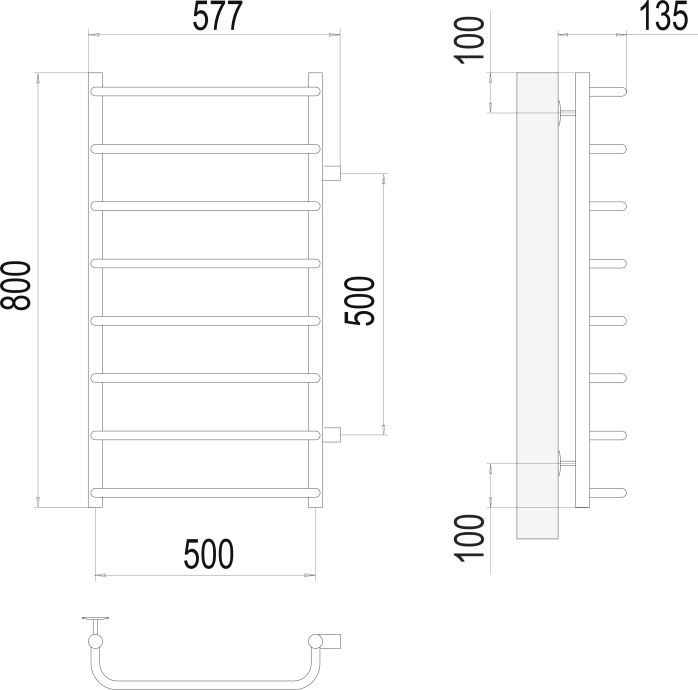 Водяной полотенцесушитель Terminus Стандарт П8 500x800 Хром боковое подключение 4670078530387 - 2