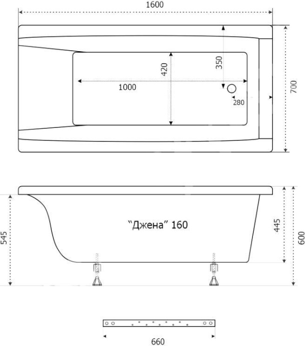 Акриловая ванна Triton Джена 160x70 см  Щ0000001222 - 1