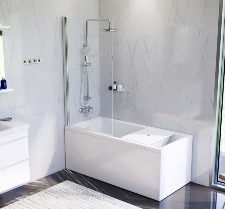 Комплект акриловой ванны со шторкой и душевой системой AM.PM Gem 150x70 белая W90ASET-150D8 - 2