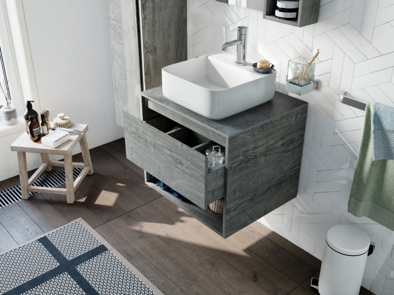 Мебель для ванной STWORKI Карлстад 60 дуб рошелье, роверелла, в стиле лофт, подвесная (комплект, гарнитур) 427861 - 1