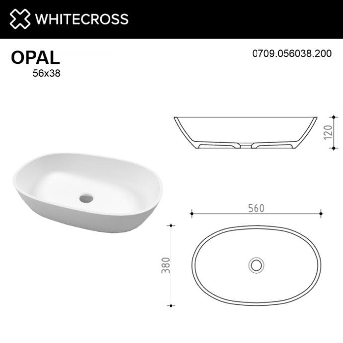 Раковина накладная Whitecross Opal 56х38 белая матовая 0709.056038.200 - 3