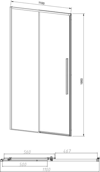Душевая дверь в нишу Vincea Slim-N 110х195 профиль черный стекло прозрачное VDS-4SN110CLB - 3