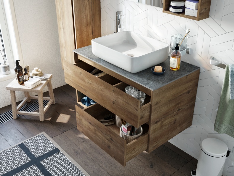 Мебель для ванной STWORKI Карлстад 90 дуб рустикальный, роверелла, с отверстием для смесителя в столешнице 427908 - 2
