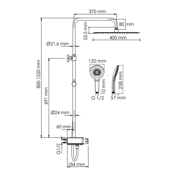 Душевая система WasserKraft 40 с термостатом хром A113.119.101.CH Thermo - 2