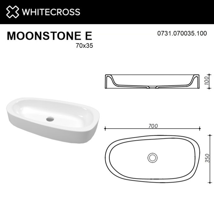 Раковина накладная Whitecross Moonstone E 70х35 белая глянцевая 0731.070035.100 - 3