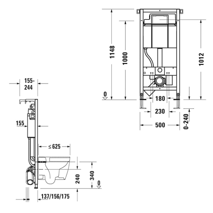 Duravit DuraSystem Рама для установки подвесного унитаза 1148x500x155 мм, в сборе с бачком 9л, гигиенический смыв (без нейтрализации запаха!) WD1013000000 - 1
