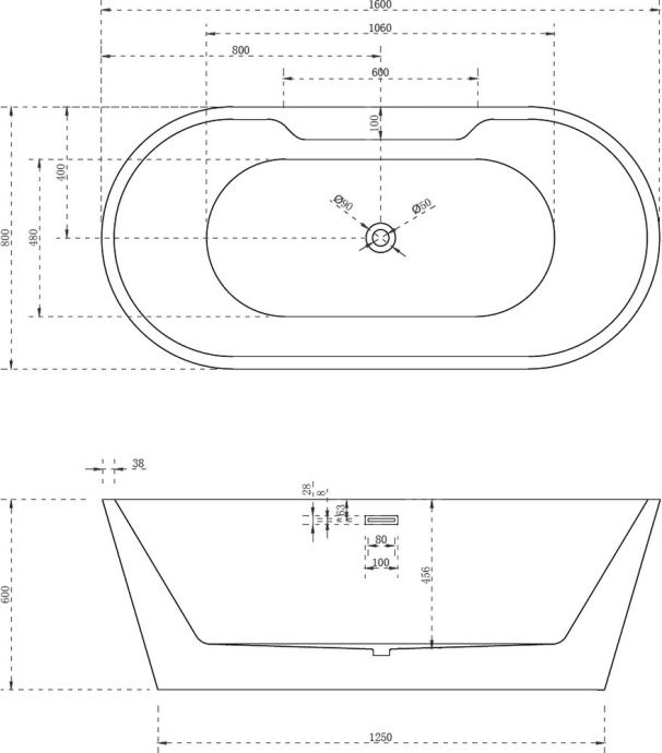 Акриловая ванна Abber 160x80, универсальная  AB9299-1.6 - 3