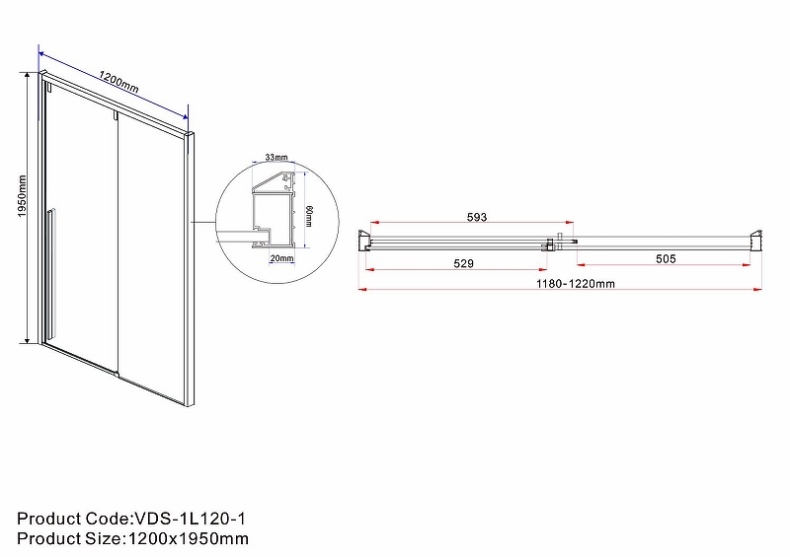 Душевая дверь Vincea Lugano 120 черная стекло тонированное VDS-1L120CGB-1 - 1