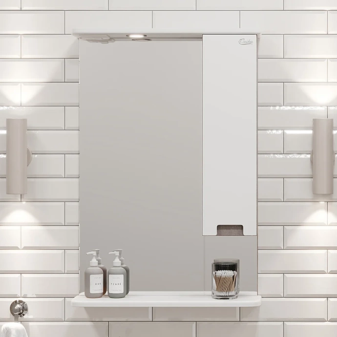 Зеркало-шкаф Onika Харпер 58 R с подсветкой, белый/мешковина  205849 - 1