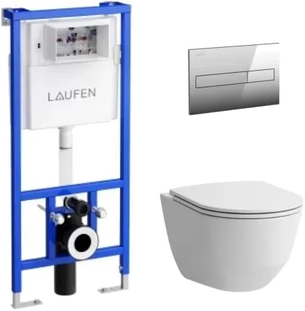 Комплект Laufen унитаз безободковый, с микролифтом + система инсталляции с кнопкой смыва 8.6996.6.000.000.R - 0