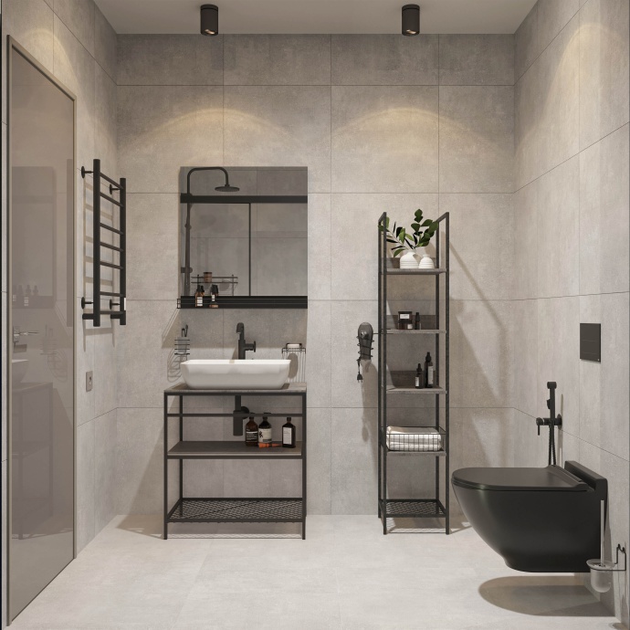 Мебель для ванной STWORKI Нюборг 70 с зеркалом, в стиле лофт, черная (комплект, гарнитур) 483894 - 0