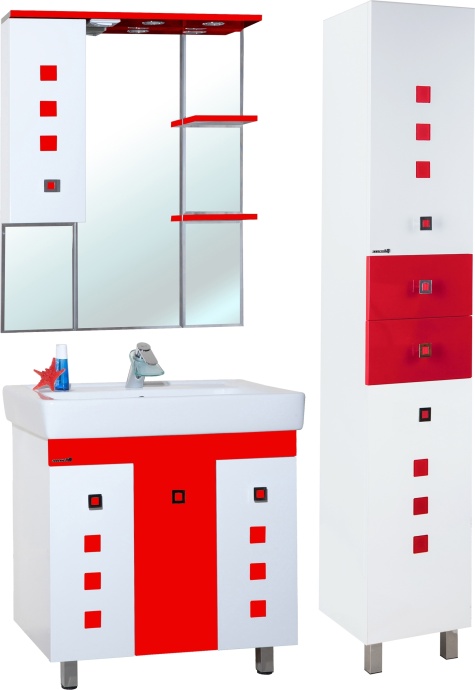 Зеркало-шкаф Bellezza Натали 80 L белый с красным 4613313002249 - 1