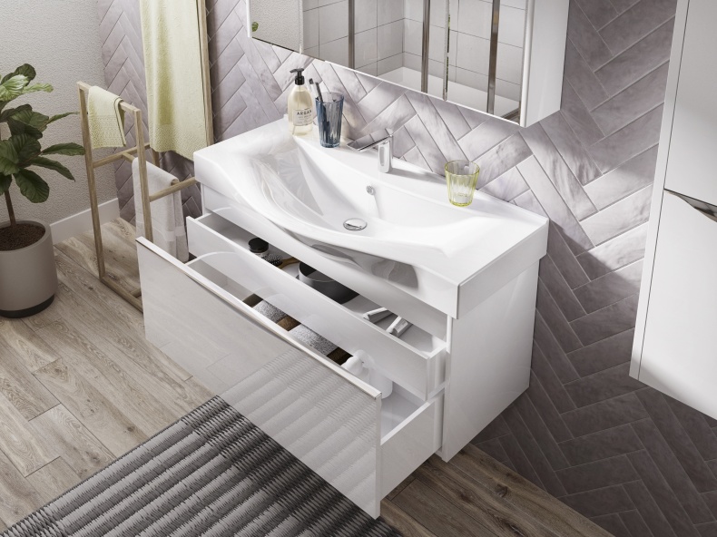 Мебель для ванной STWORKI Хельсинки 100 белая, подвесная, в современном стиле, российская (гарнитур, комплект) 411900 - 9