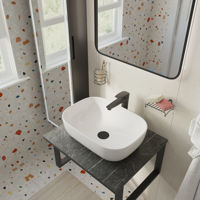 Мебель для ванной DIWO Элиста 60 чёрный мрамор, с раковиной Moduo 50 Square в стиле лофт, подвесная (гарнитур, комплект) 554739 - 2