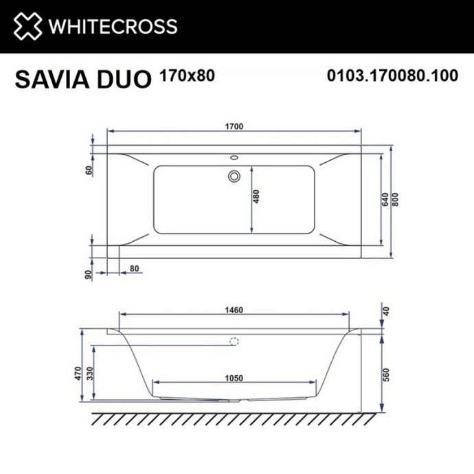 Акриловая ванна Whitecross Savia Duo 170х80 белая хром с гидромассажем 0103.170080.100.ULTRA.CR - 1
