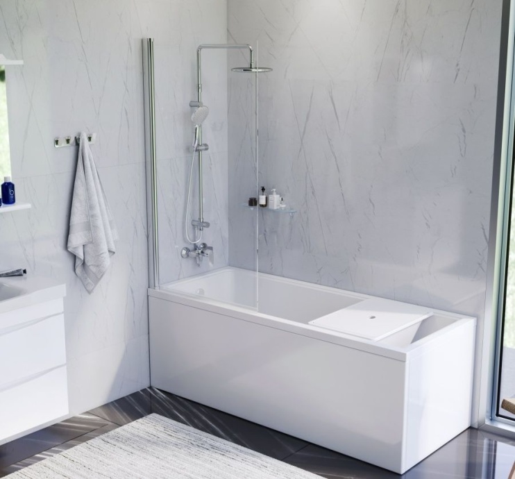 Комплект акриловой ванны со шторкой и душевой системой AM.PM Gem 170x70 белая W90ASET-170D8 - 2