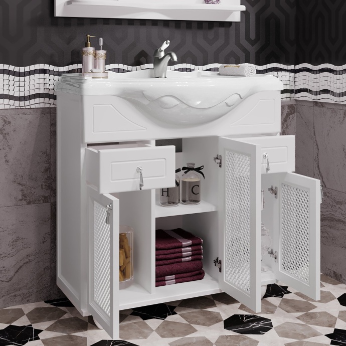 Мебель для ванной Opadiris Тибет 85 с декоративной решеткой, белая матовая - 4
