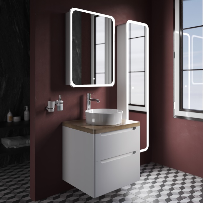 Мебель для ванной STWORKI Берген 60 белая со светлой столешницей, с раковиной Bocchi Sottile 1478-001-0125 566055 - 2