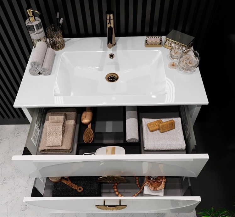 Мебель для ванной Opadiris Ибица 90 подвесная белая, фурнитура золото - 3