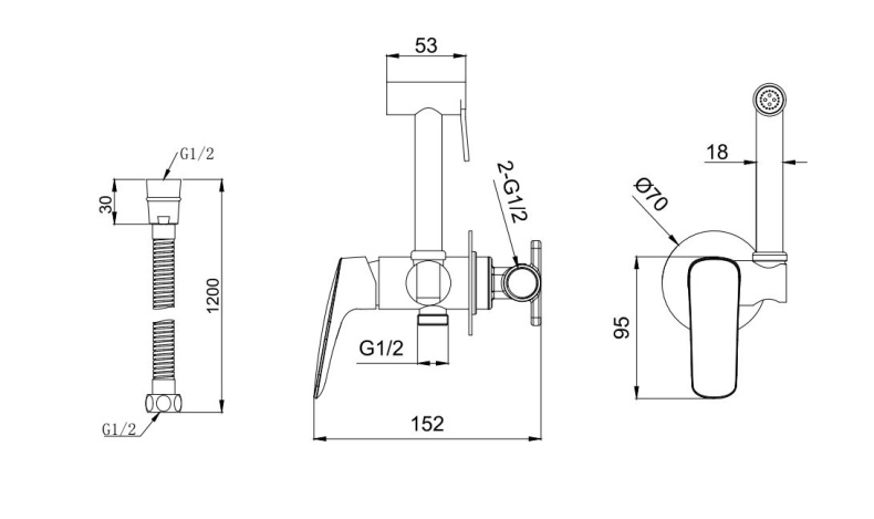 Комплект для гигиенического душа AQUATEK ВЕГА AQ1019CR, встроенный (смеситель + гигиеническая лейка + шланг) - 1