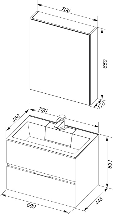 Мебель для ванной Aquanet Алвита 70 серый антрацит - 5