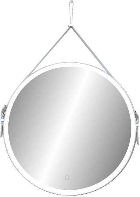 Зеркало с подсветкой на ремне из натуральной белой кожи 