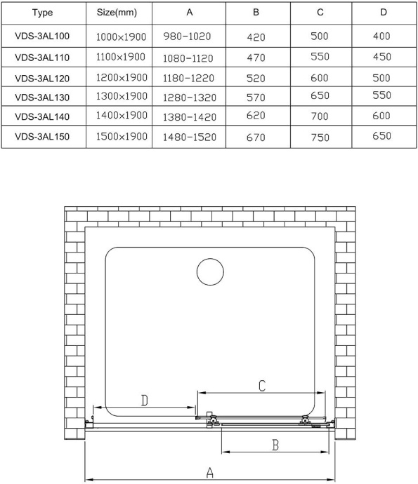 Душевая дверь в нишу Vincea Alpha VDS-3AL130CL 130 см, стекло прозрачное, хром - 7