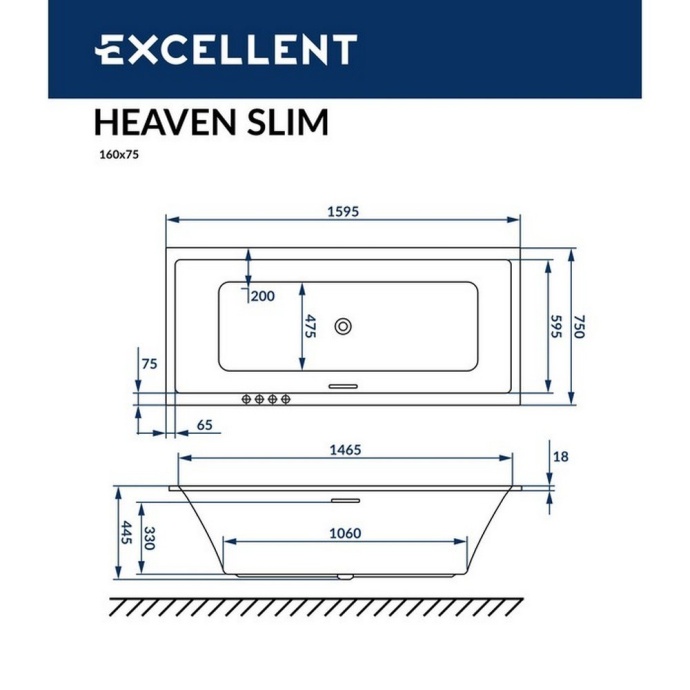 Ванна акриловая Excellent Heaven Slim Line 160х75 с гидромассажем белый - золото WAEX.HEV16S.LINE.GL - 8