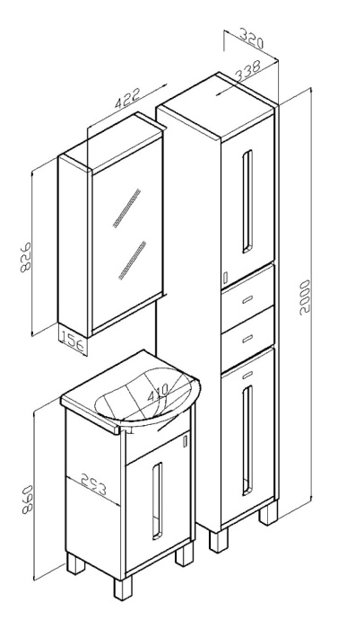 Мебель для ванной Бриклаер Бали 40 венге, белый глянцевый R - 4