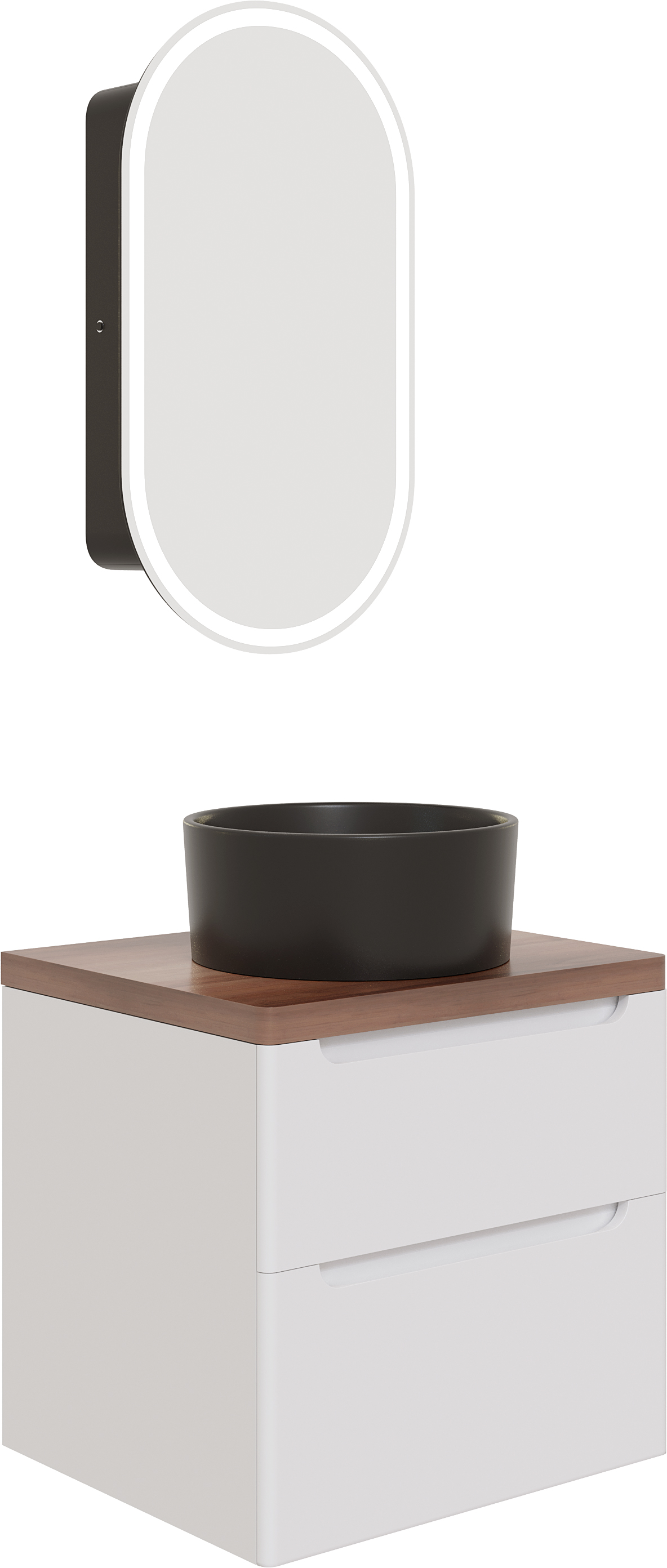 Мебель для ванной STWORKI Берген 60 белая с темной столешницей, раковина BOCCHI Vessel 1174-004-0125 черная матовая 549464 - 5
