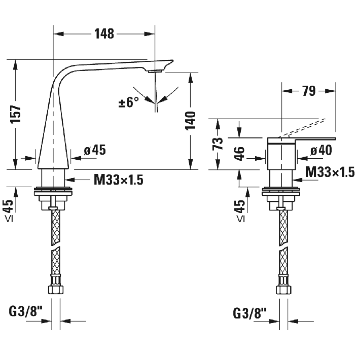 DURAVIT (D.1) Смеситель для раковины на два отверстия 157 мм, без донного клапана, хром D11120002010 - 1