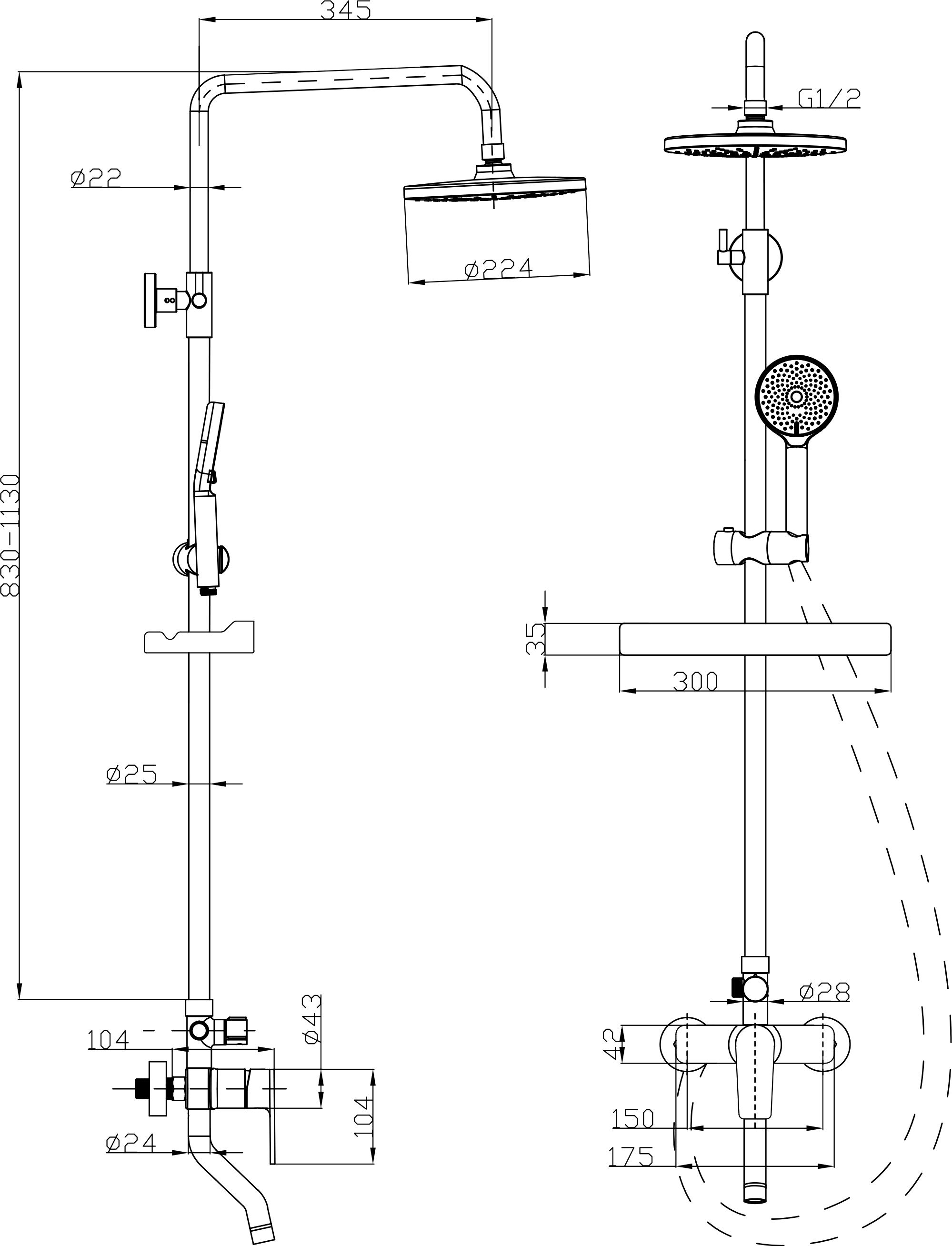 Душевая стойка STWORKI WFT13546 со смесителем для ванны - 1