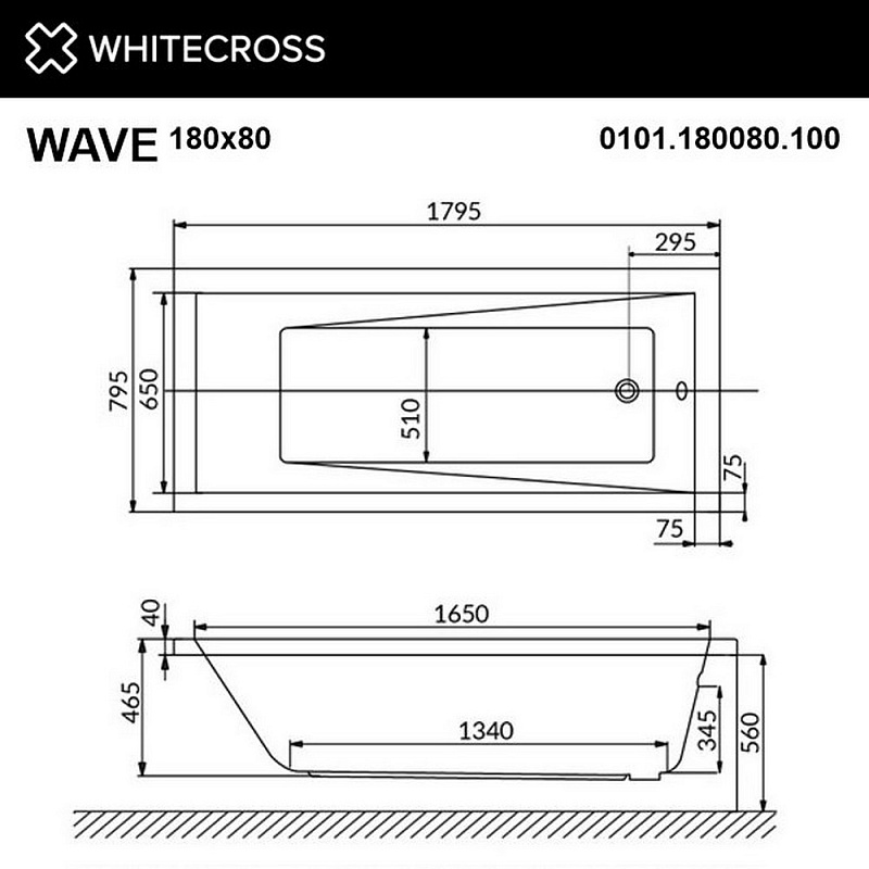 Акриловая ванна Whitecross Wave 180х80 белая хром с гидромассажем 0101.180080.100.SOFT.CR - 1