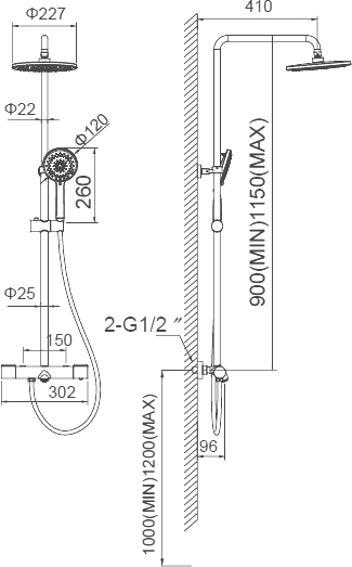 Душевая стойка STWORKI FT13570 со смесителем для ванны - 1