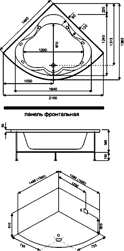 Акриловая ванна Bas Империал 150x150 см В 00012 - 4